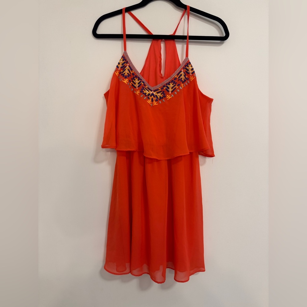 Orange Sleeveless Dress with Embroidered Detail